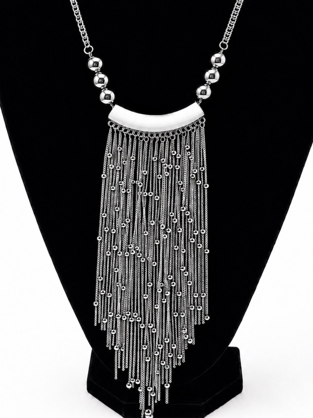Fringe~ Ball Chain Trim Plume Chandelier Flapper 1920s Punk Edgy Silver Necklace